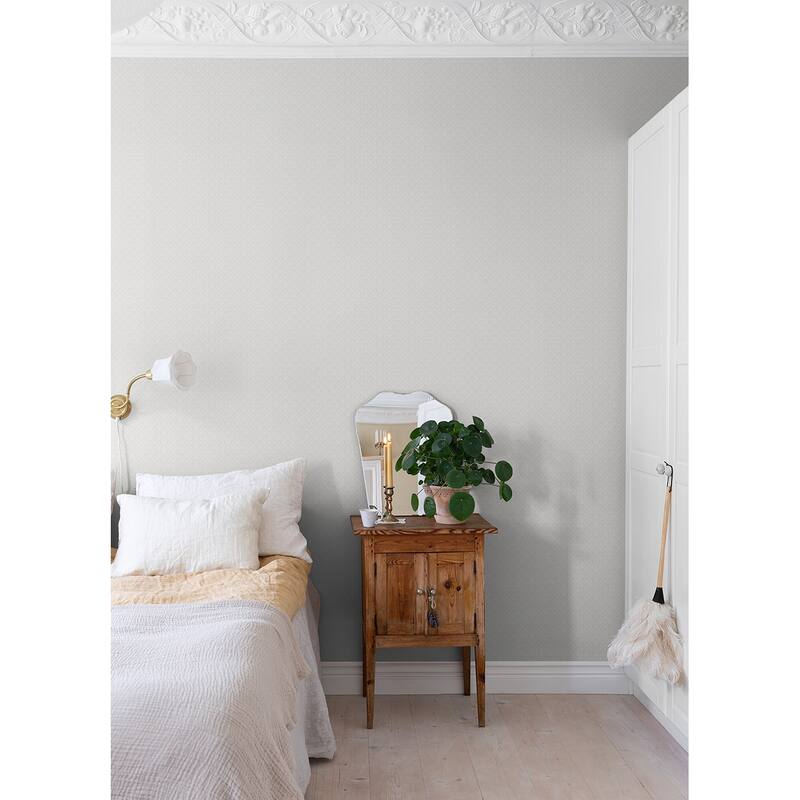 A-Street Prints Athena Light Grey Scalloped Botanical Wallpaper