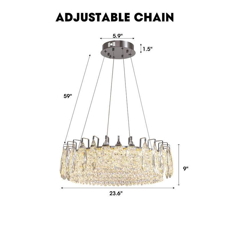 23.6 in. Chrome Crystal Chandelier Round Modern Chandelier Luxury Pendant Ceiling Light Fixture for Dining Room Living Room