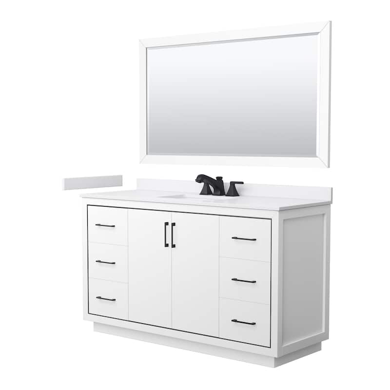 Wyndham Collection WCF1111-60S-VCA-US3M58 Icon 60" Free Standing - White / White Cultured Marble Top / Matte Black