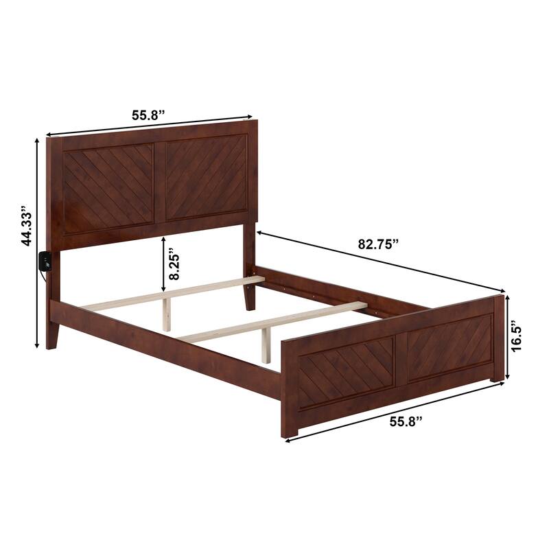 Full Bed Frame with USB Charger, Modern Platform Bed, Walnut Finish, 82.75"L, 800 lbs Capacity