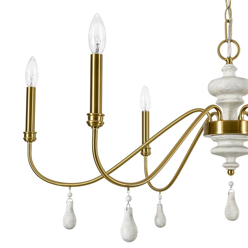 Mid-Century Aged Brass 6-Light Wide Candle Style Chandelier 38in