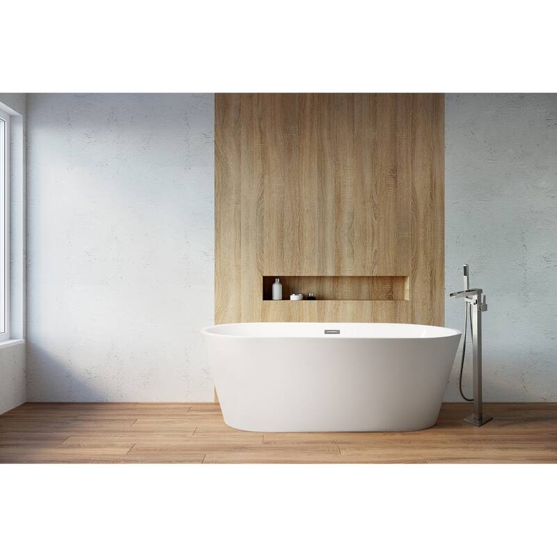 Melina 59 in. Freestanding Acrylic Flatbottom Soaking Bathtub in White
