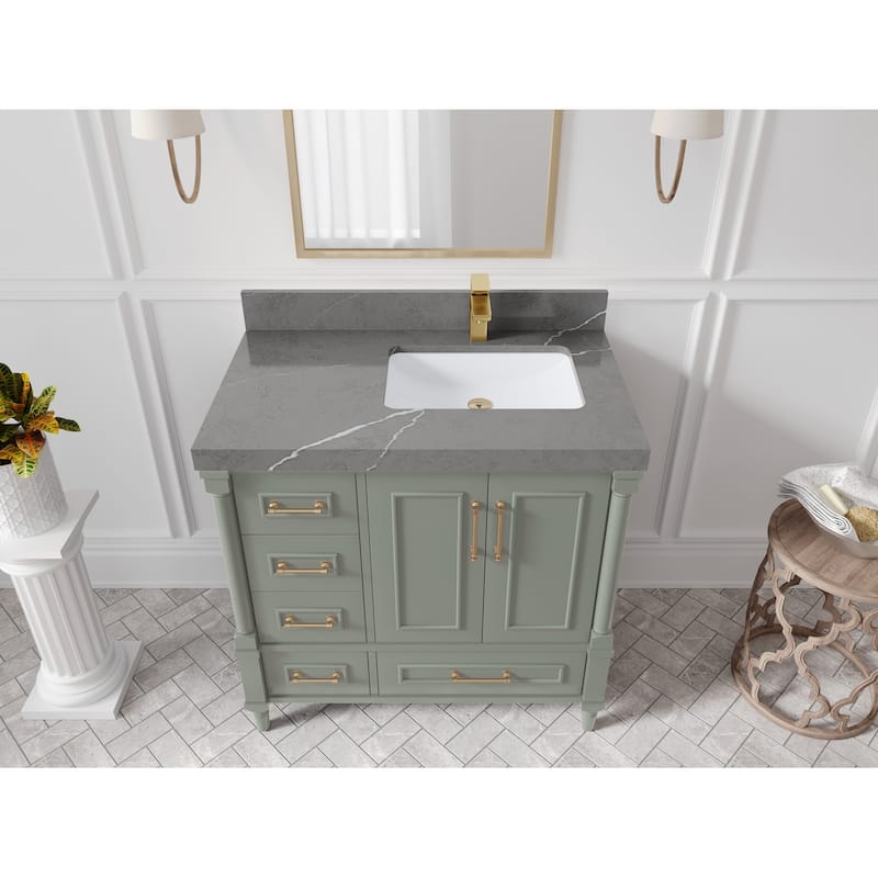 Willow Collections 36 in. W x 22 in. D Aberdeen Right Offset Sink Bathroom Vanity with Countertop - 2" Piatra Gray - Evergreen