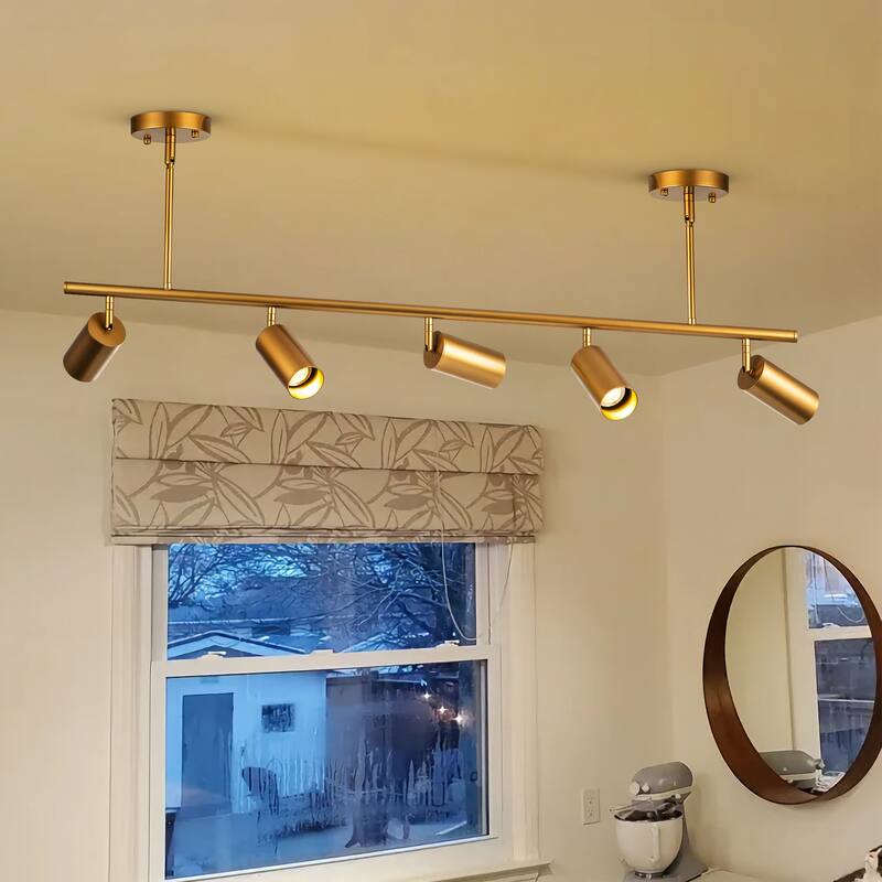 5-Light Black/ Gold Modern Industrial Adjustable Linear Ceiling Track Lighting Kit Spot Tracking Light Pendant