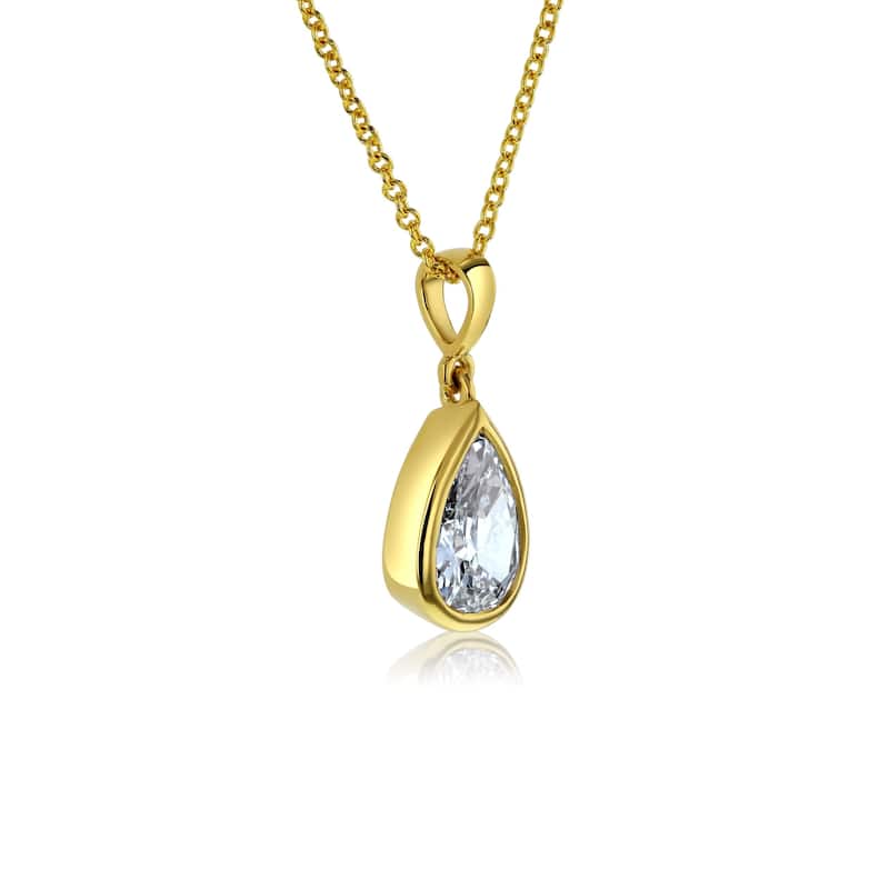 Kobelli 1.01 Carat Natural Diamond GIA Certified 18k Solid Yellow Gold Pear Bezel Solitaire Pendant & Chain Necklace (E/VVS2)