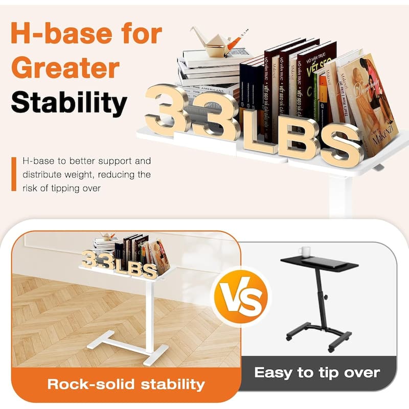 Overbed Bedside Table, Mobile Standing Desk Adjustable Height, Small Rolling Laptop Computer with Wheels, Tiltable Desktop