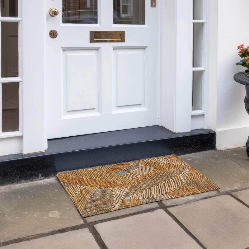 Machine Washable Indoor/ Outdoor Chantille Contemporary Squiggles Rug - Paprika - 1'8" x 2'6"