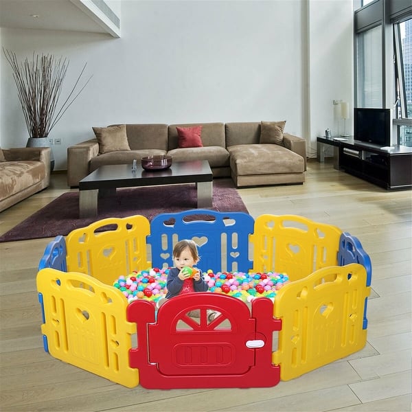 slide 2 of 5, Baby Playpen 8 Panel Kids Safety Play Center Yard Home Indoor Fence - Multicolor - 7'9" x 10'10"