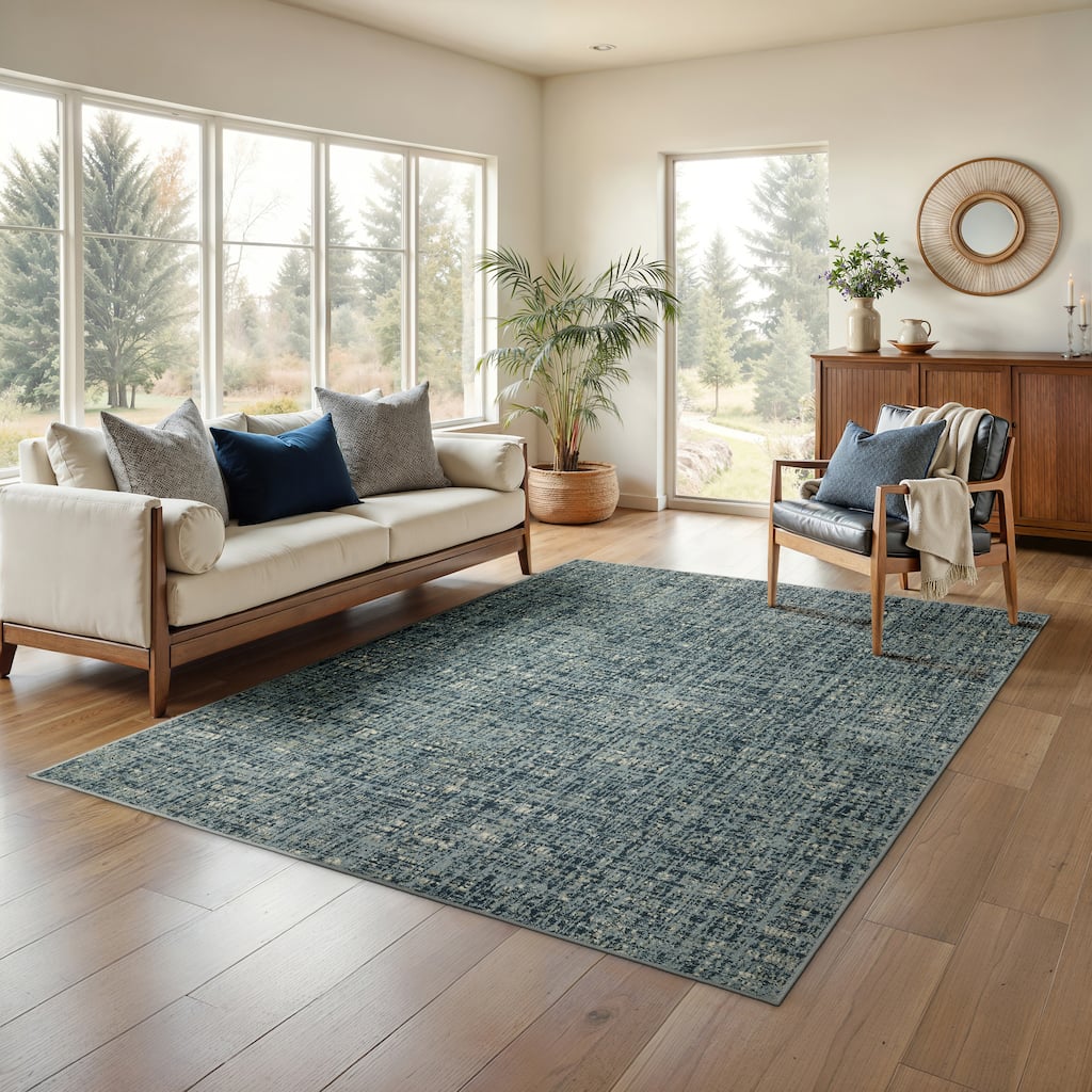 Style Haven Bassel Etched Striped Teal/ Grey Indoor Area Rug