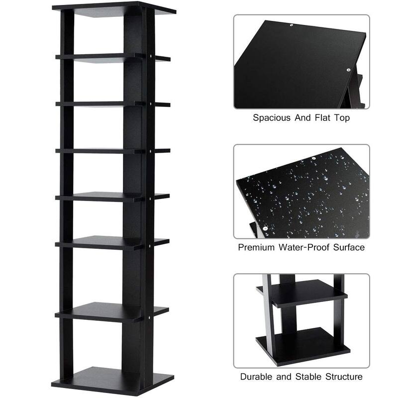 7-Tier Wooden Shoe Rack with Detachable Shelf and Water-Resistant Surface for Home Use - 11" x 10.5" x 43.5" (L x W x H)