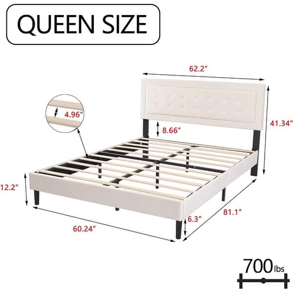 dimension image slide 15 of 17, alazyhome Upholstered Platform Bed Frame with Button Tufting Headboard