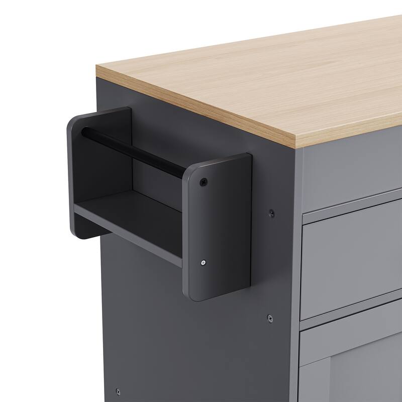 44'' Kitchen Island with Extendable Dining Table, Rolling Wheels, Spice Rack and 2 Drawers - 44'' x 19.75'' x 36.25''