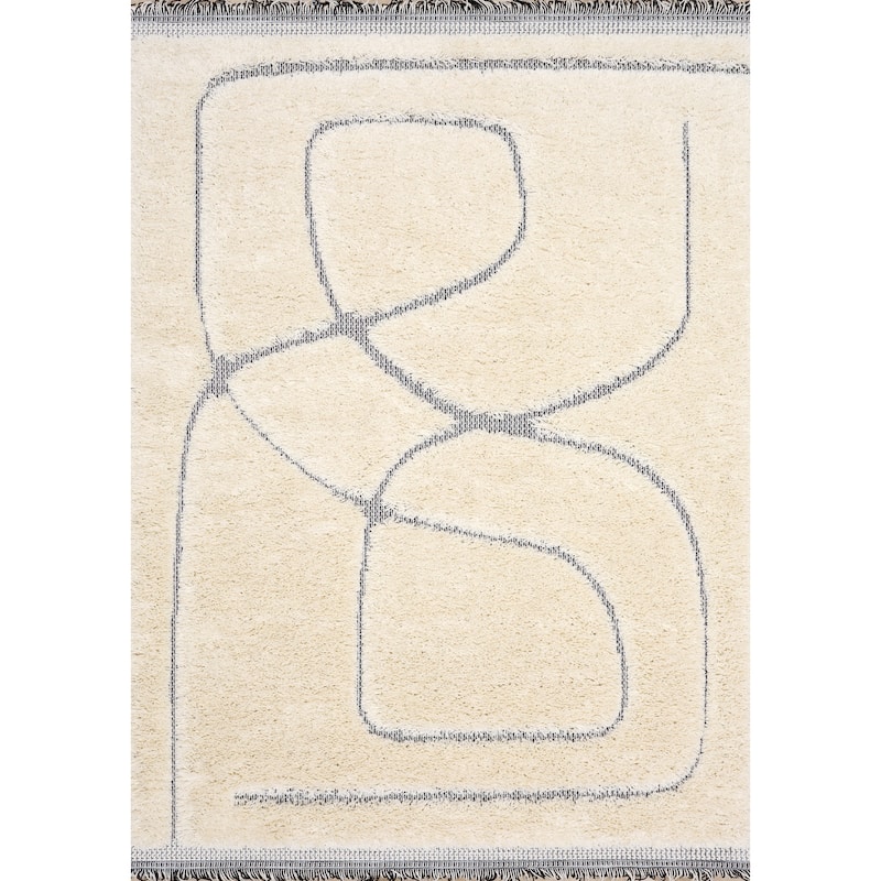 Napa Collection - Cream Abstract Lines Shag Rug