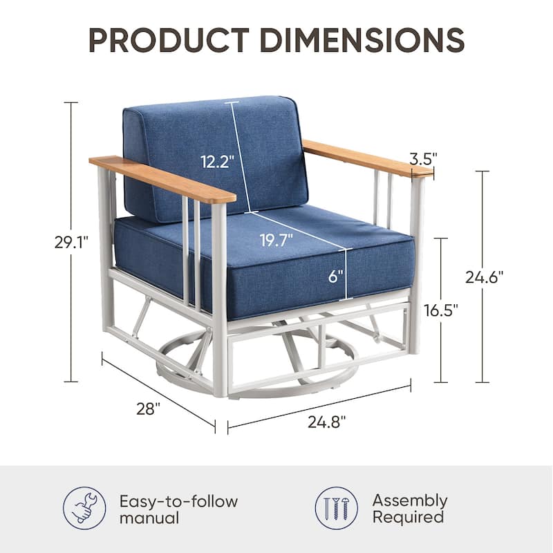 Puffin Metal Frame Outdoor Swivel Gliding Chairs with 6-Inch Thick Olefin Cushions