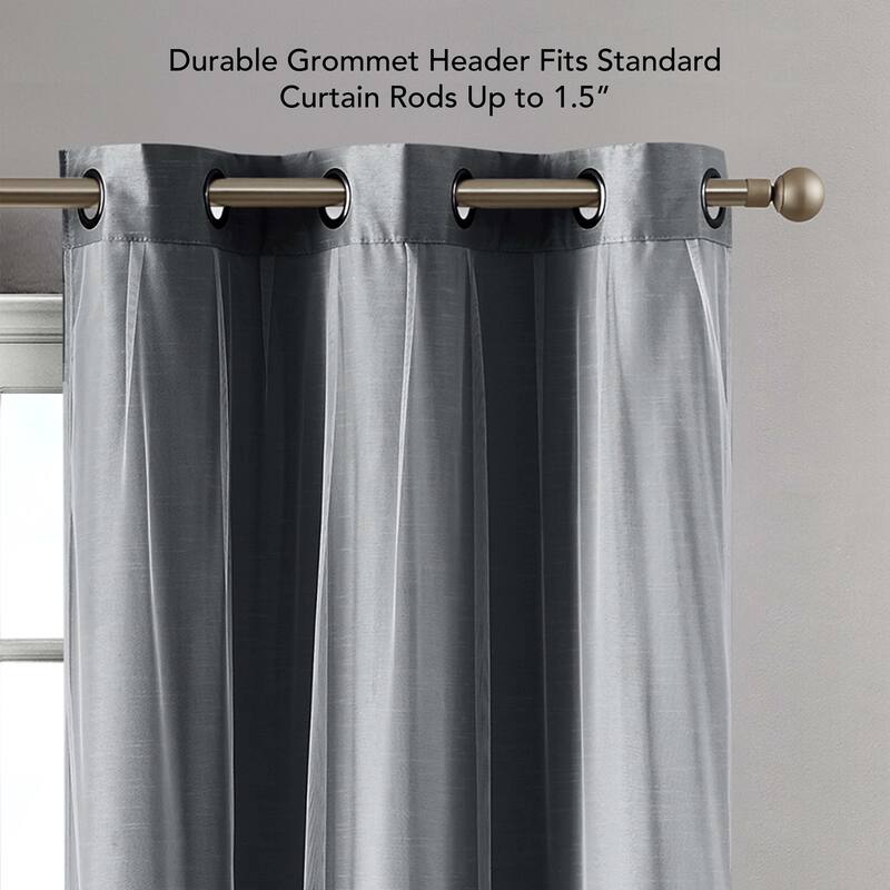 Creative Home Ideas Augusta Faux Silk Blackout with Sheer Overlay Grommet Window Curtain Panel Pair with Tiebacks