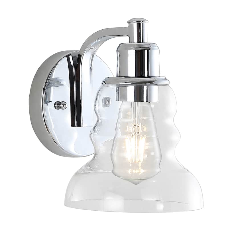 Modernist Vintage Metal/Glass Industrial Rustic LED Vanity, by JONATHAN Y - 1-Light - Chrome