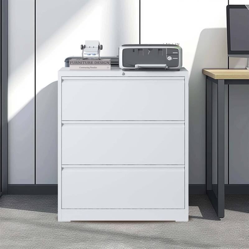 3 Drawer Metal Filing Cabinet with Lock, Legal/Letter/A4/F4 Size - White