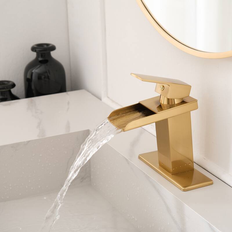 Single Handle Bathroom Faucet With Drain Assembly Waterfall Bathroom Sink Faucets Single Hole Basin Vanity Taps With Deck Plate