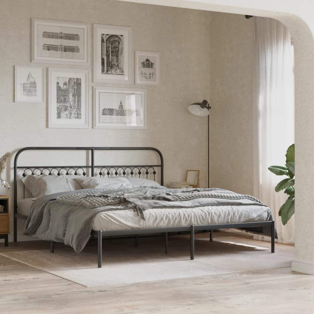 vidaXL Metal Bed Frame with Headboard Platform Base Home Bedroom Furniture