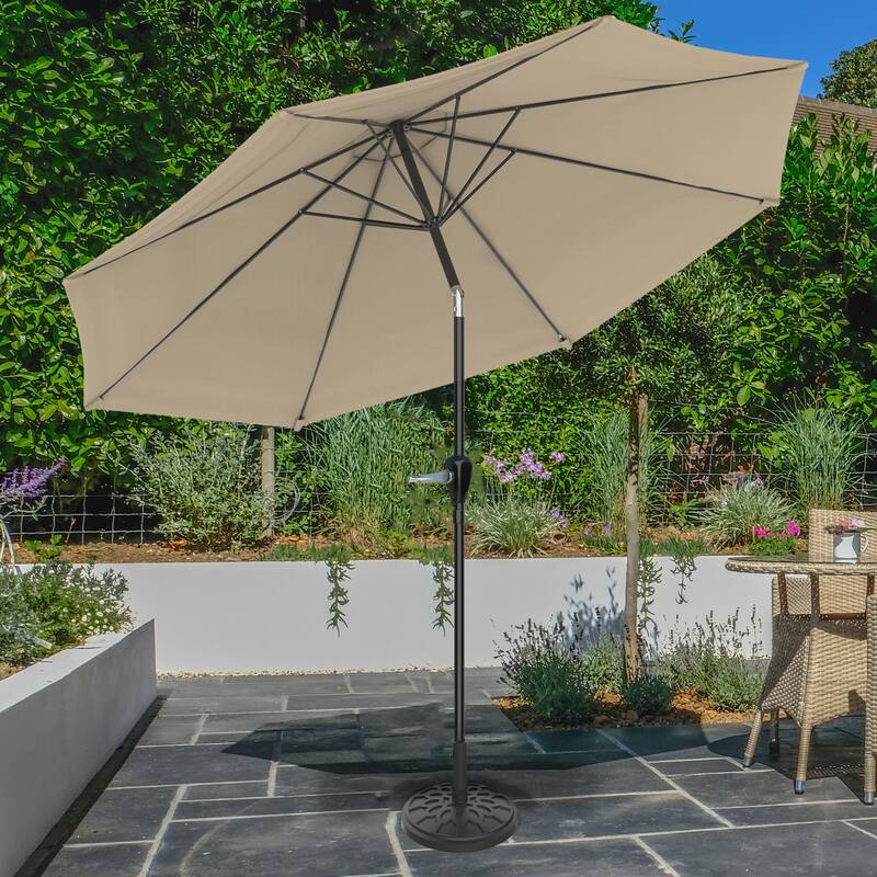 Patio Umbrella with Auto Tilt - 10FT Easy Crank Outdoor Umbrella with Vented Canopy by Pure Garden (Sand)