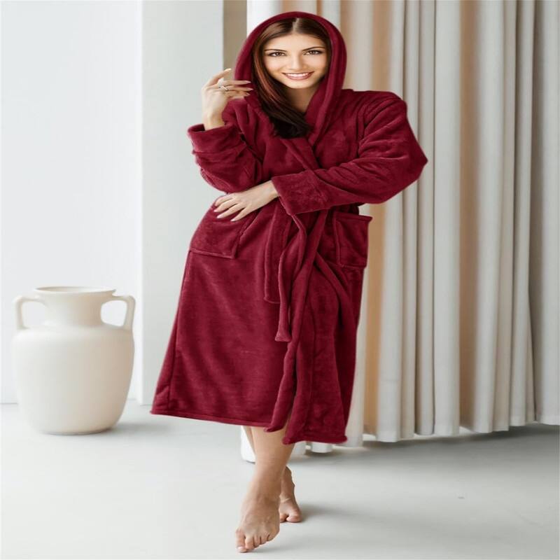 Women's Fleece Hooded Bathrobe Plush