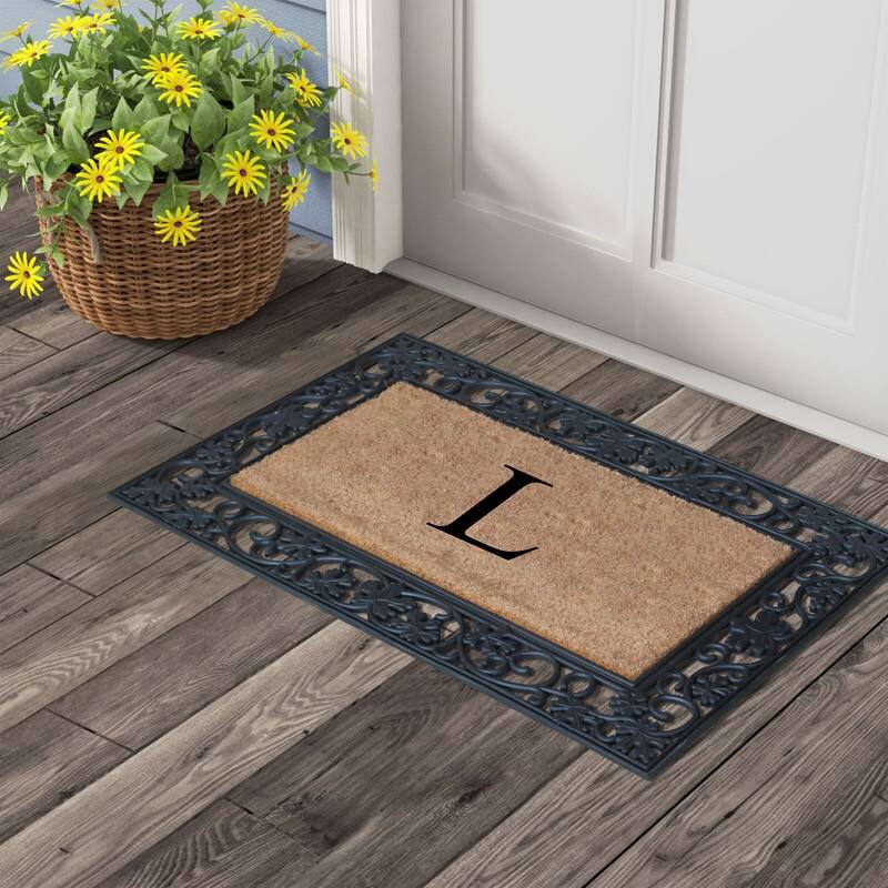 A1HC Rubber and Coir Dirt Trapper Heavy Weight Large Monogrammed Doormat 23"X38", Black