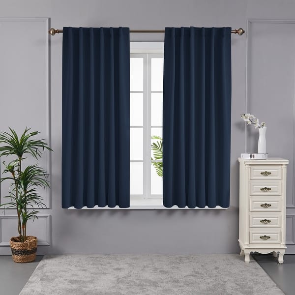 slide 2 of 23, Deconovo Insulated Thermal 63-inch Blackout Curtain (2 Panel) Navy Blue