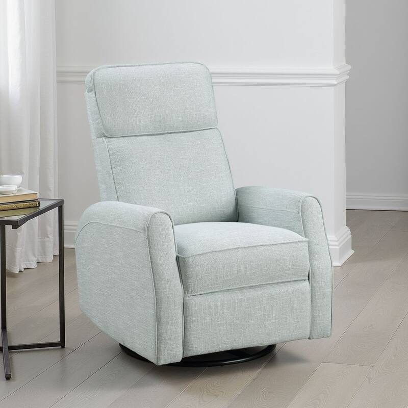 Leox Manual Recliner Chair, 30 Inch, Light Blue Boucle, 360 Swivel