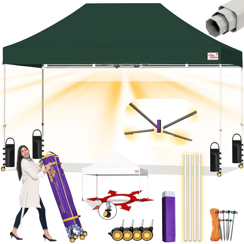 Tradesparker Ez Pop Up Canopy Tent Commercial Instant Canopies - 8X12ft without sidewall - Forest Green