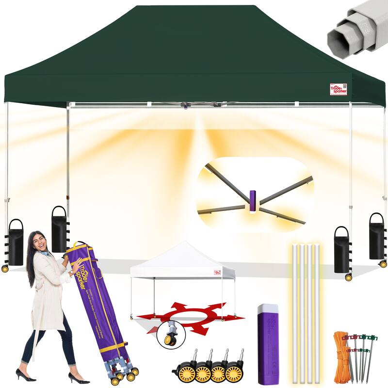 Tradesparker ez Pop-Up Canopy Tent Commercial Instant Shade - 8X12ft without sidewall - Fores Green