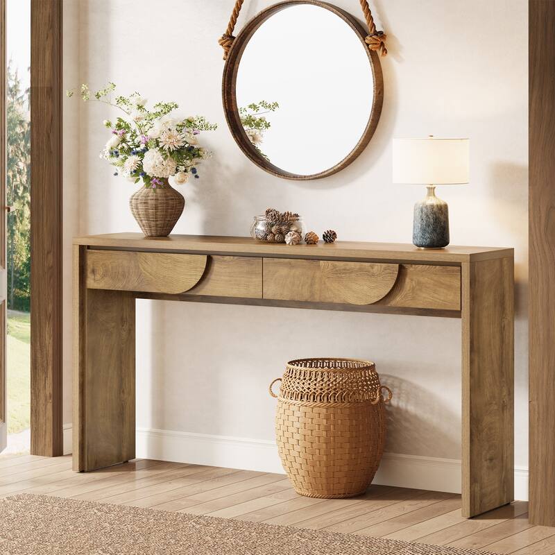 63-Inch Farmhouse Console Table with 2 Drawers for Entryway, Sofa Table Behind the Couch - 62.99" L x 13.77" D x 35.43" H - Rustic Brown