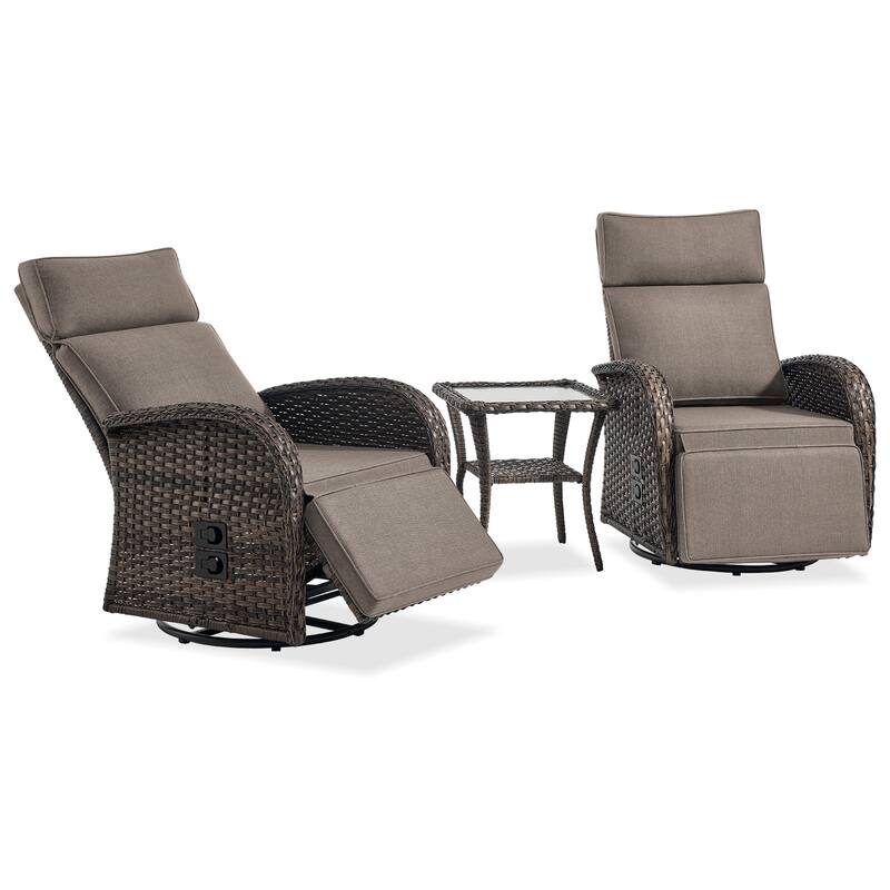 Meyreso 3-Piece Wicker Swivel Reclining Chaise Lounge with Adjustable Backrest & Footrest