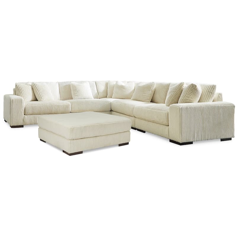 Signature Design by Ashley Lindyn Ivory 5-Piece Sectional with Ottoman - 133" W x 133" D x 38" H