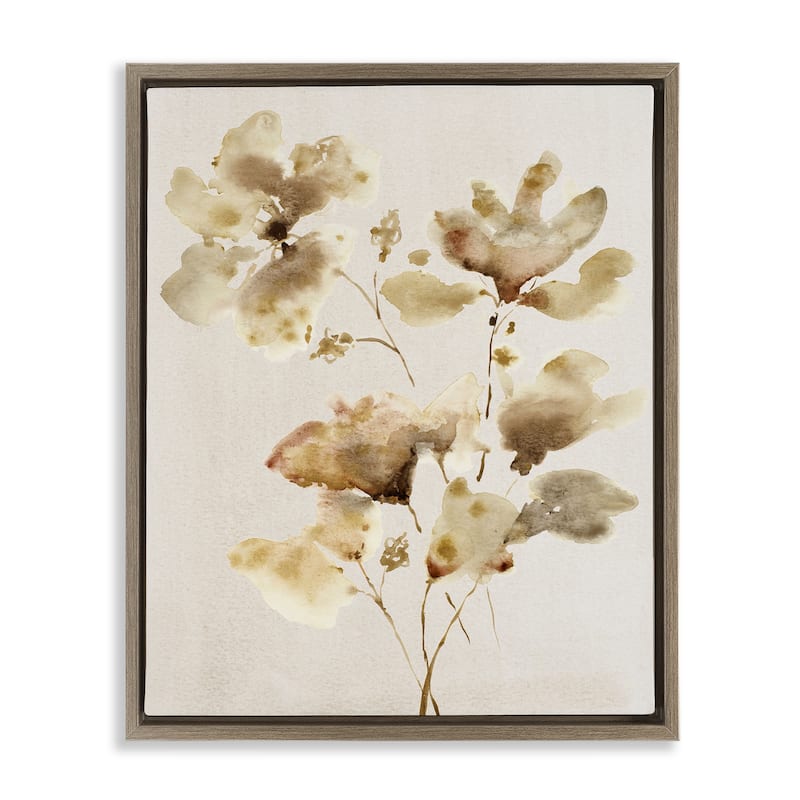 Stupell Neutral Dappled Flower Blossoms Framed Floater Canvas Wall Art Design By Krinlox - 17 x 21 - Brown