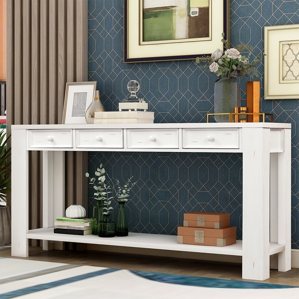 Merax Hallway Console Table with Storage Drawers and Bottom Shelf. Opens flyout.