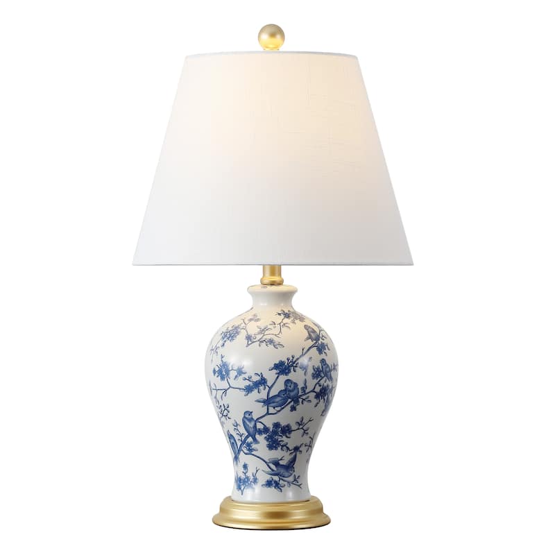 Grace 24" Floral LED Table Lamp, Multi/Brass by JONATHAN Y - Blue/White