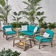 preview thumbnail 8 of 19, Grenada 4-pc. Outdoor Wood Chat Set by Christopher Knight Home Teak Finish + Sunbrella Canvas Teal