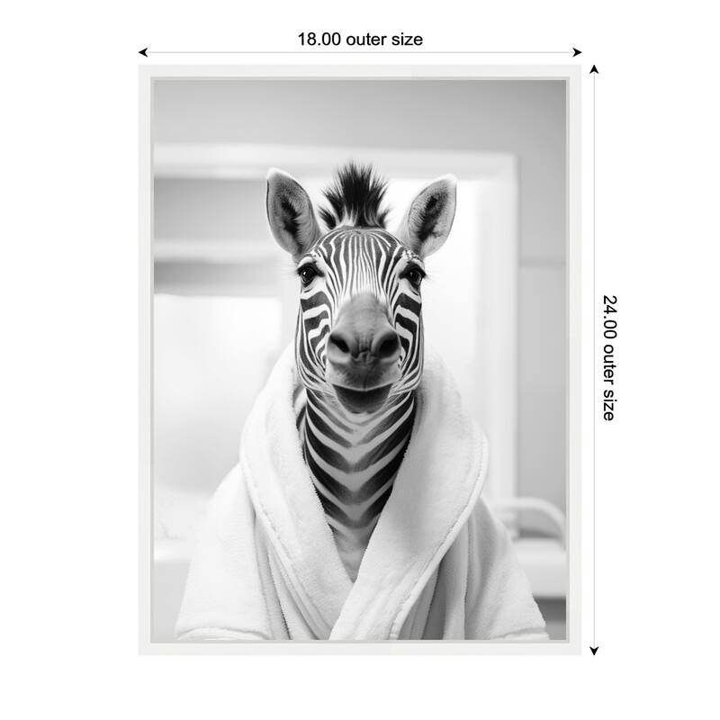 Kate and Laurel Sylvie Zebra Bathroom Art Towel Robe Black and White Framed Canvas by The Creative Bunch Studio