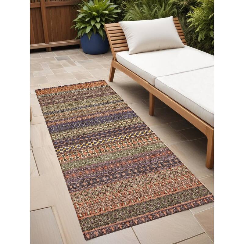 Elri Stripe Weather Resistant Blended Style Outdoor Rug - 8' Runner - Orange
