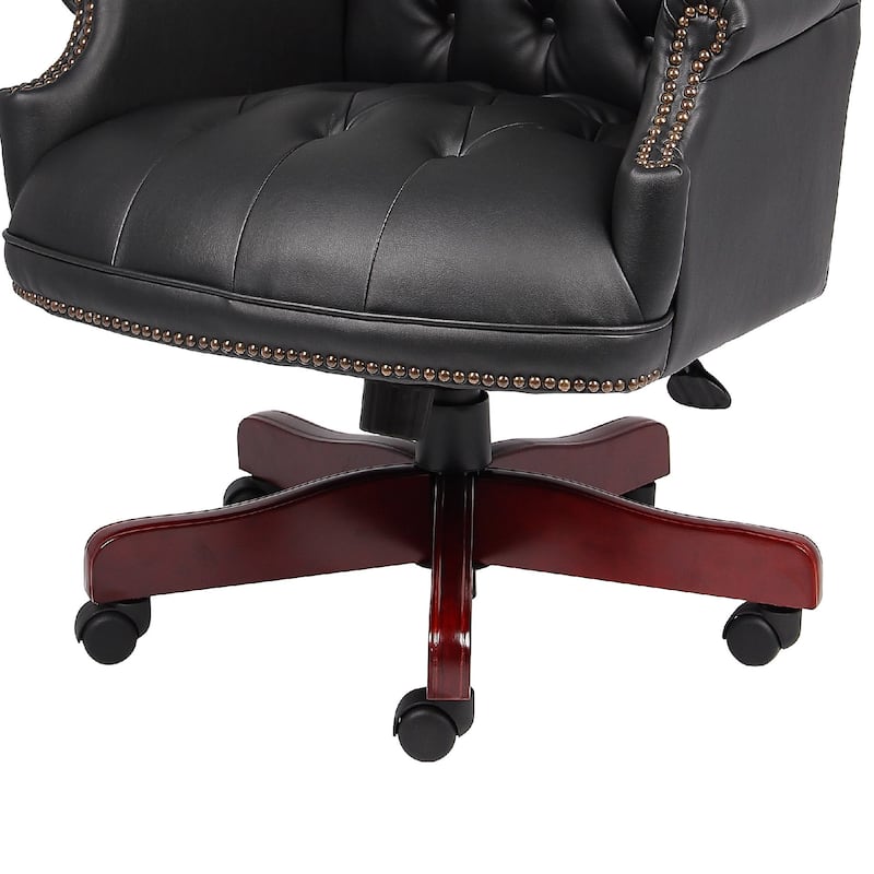 Saily Oversize Executive Chair, Traditional Wingback Black Tufted Vinyl