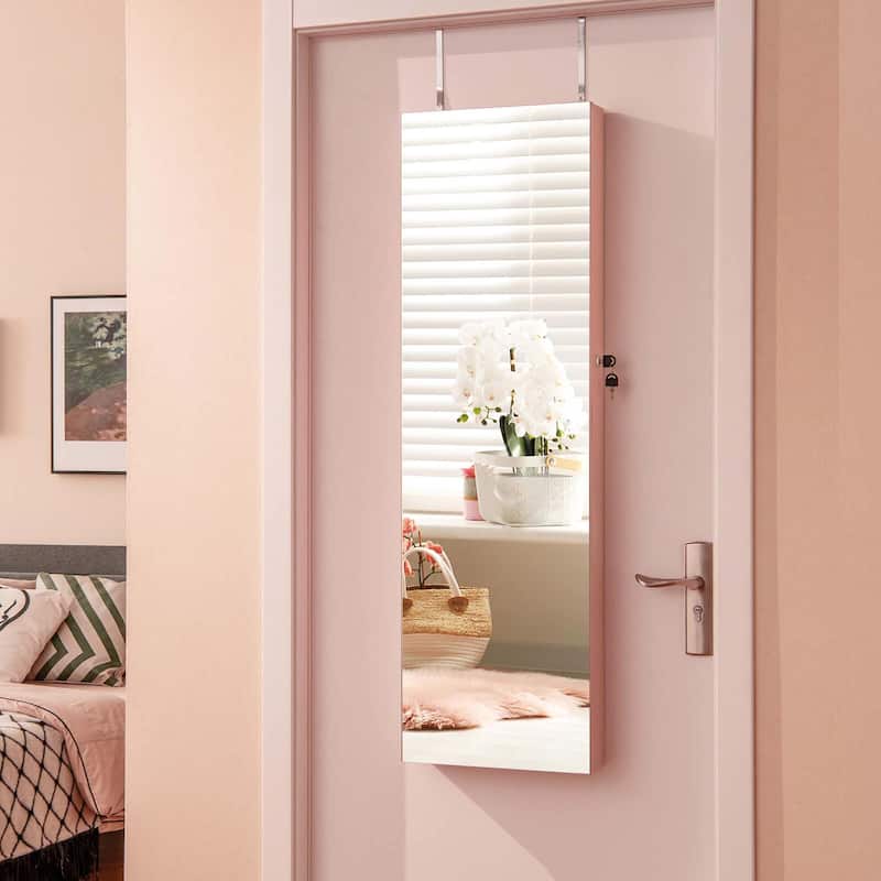 Costway Mirrored Wall & Door Mounted Jewelry Cabinet Storage Organizer - See Details