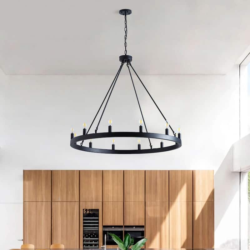 Vintage Black 12-Light Farmhouse Candle Style Chandelier