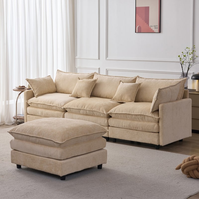 105" Modern L-Shaped Chenille Fabric Sectional Sofa with Ottoman