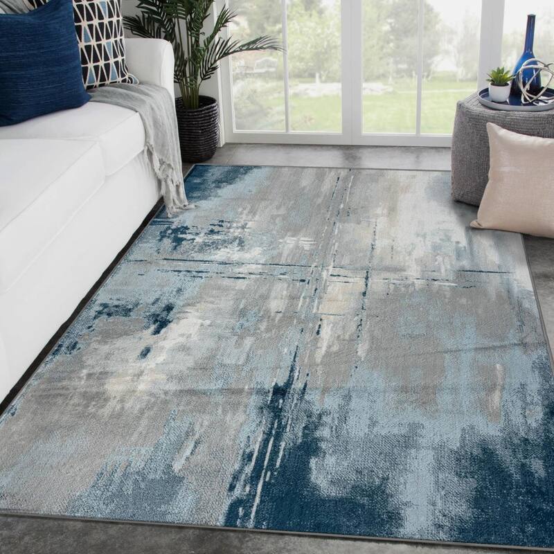 Luxe Weavers Distressed Modern Abstract Area Rug, Indoor Carpet - 8' x 10' - Blue