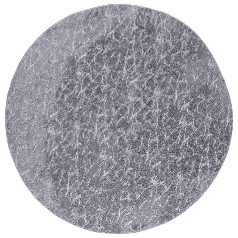 SAFAVIEH Faux Rabbit Fur Metallic Maiga Slip Resistant Rug - 6' Round - Grey/Silver