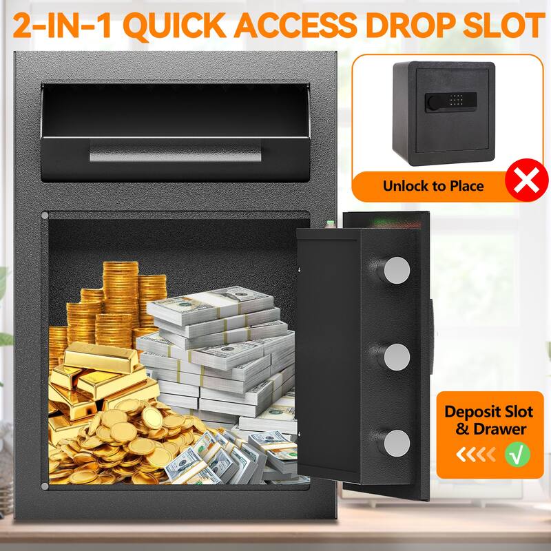 Anmytek Digital Depository Safe with Drop Slot Carbon Steel Cash Security Box for Business and Home