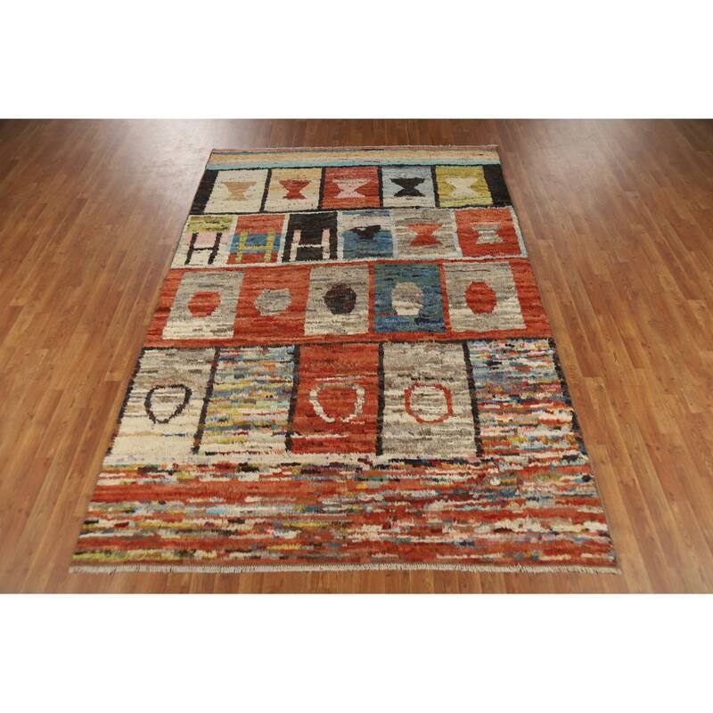 Geometric Moroccan Oriental Rug Hand-Knotted Oriental Wool Carpet - 6'6" x 9'7"