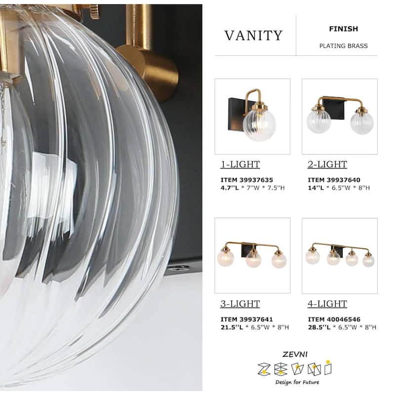 Modern Classic 4-Light Black Gold Bathroom Linear Vanity Lights Globe Glass Wall Sconces for Bathroom Sconces