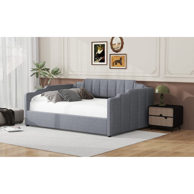 Full Size Gray Upholstered Daybed with Underneath Storage