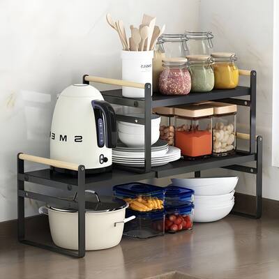 2pcs Expandable Shelf, Adjustable Height Countertop Storage Shelf